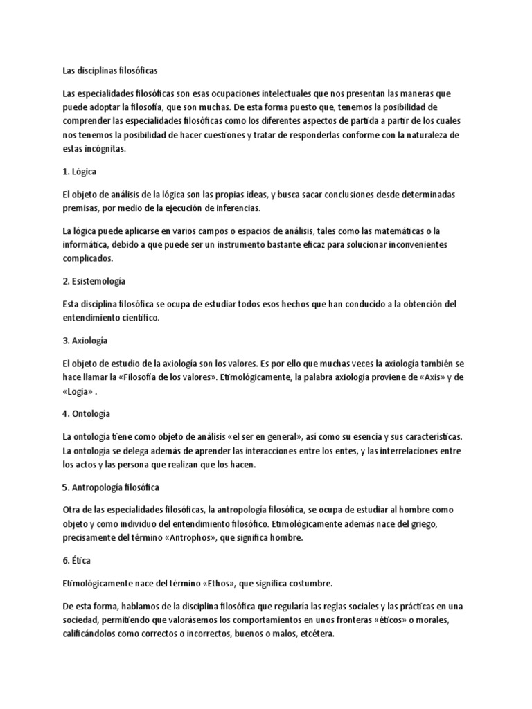 Disiplinas De La Filosofia Pdf Axiología Conocimiento