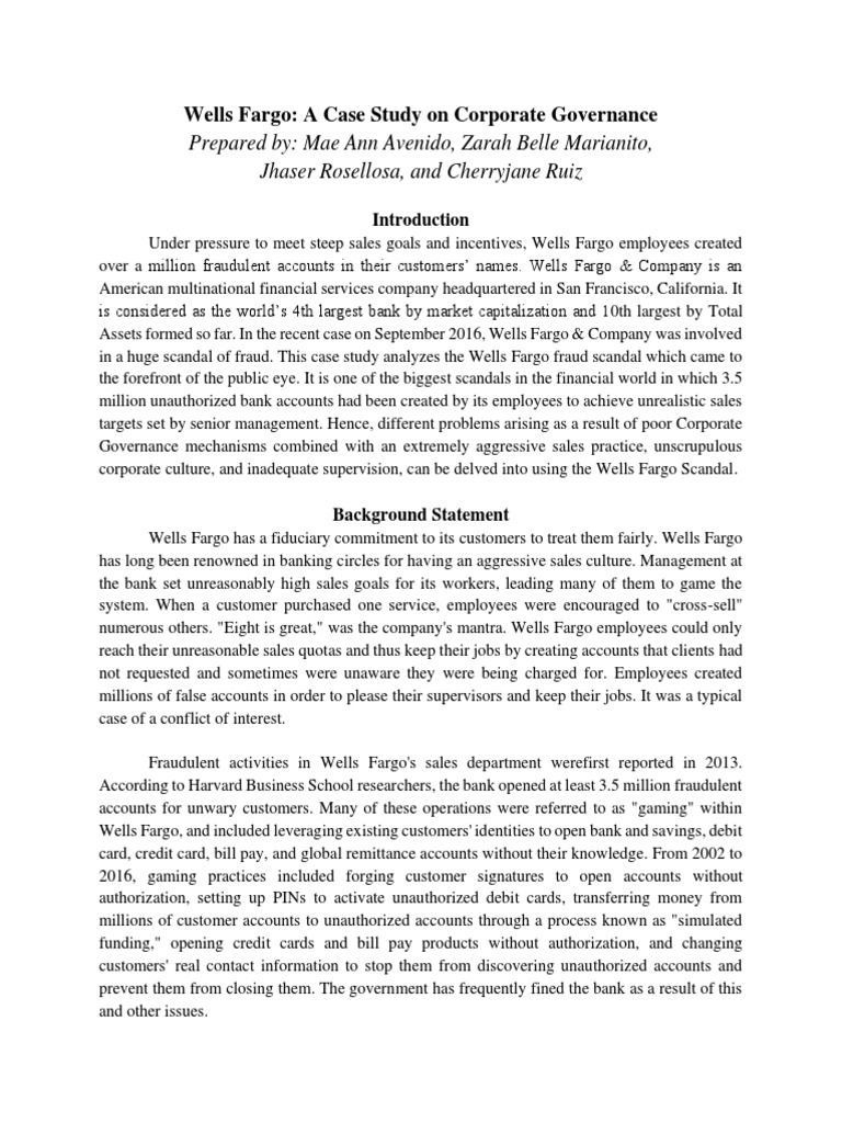 Wells Fargo-A Case-Study On Corporate Governance | PDF | Wells Fargo