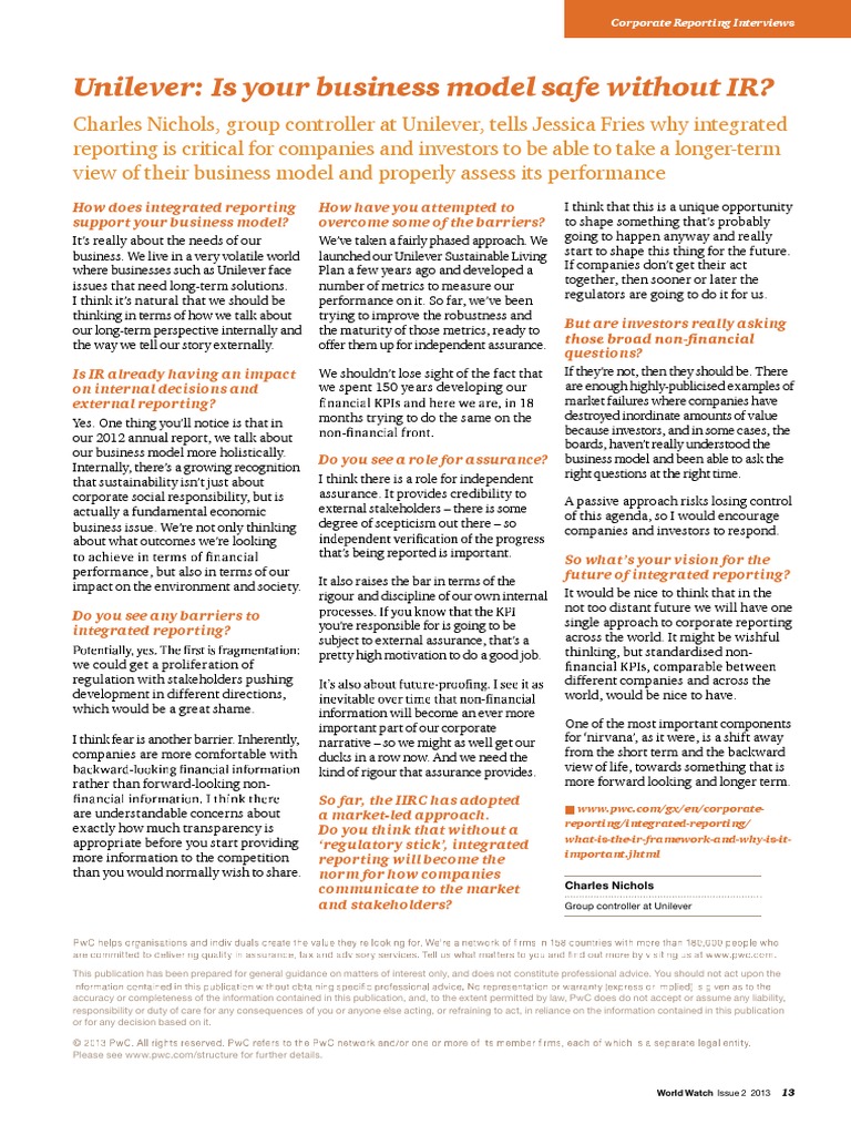PWC Unilever Integrated Reporting Interview PDF | PDF | Sustainability ...
