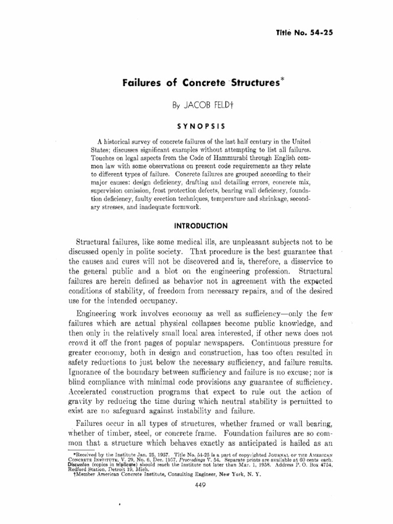 Failures of Concrete Structures - Jacob Feld ACI 1957 | PDF | Concrete ...