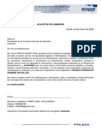 Solicitud de Admisión: Yo, VILLA AROCA HENRY AXEL Portador/a de La Cédula de Ciudadanía #0958262784 Mayor