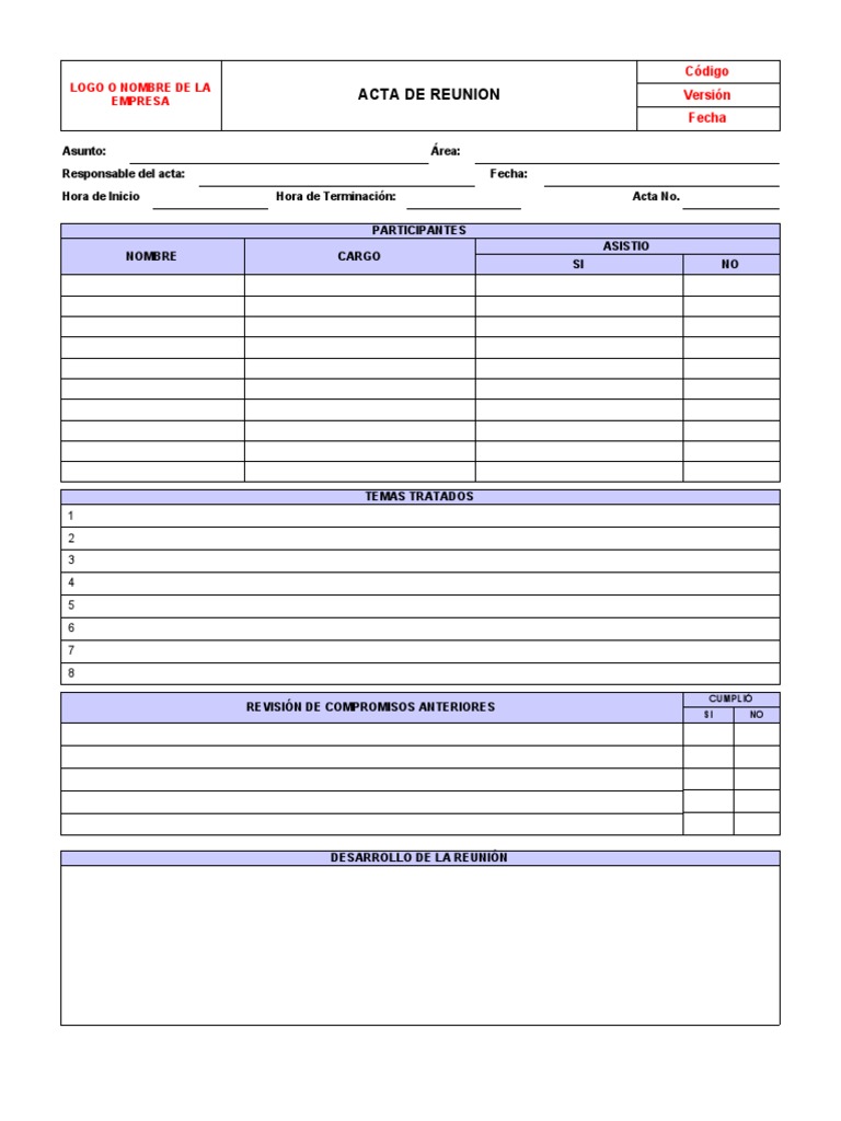 Modelo de Acta de Reunión Corporativa | PDF