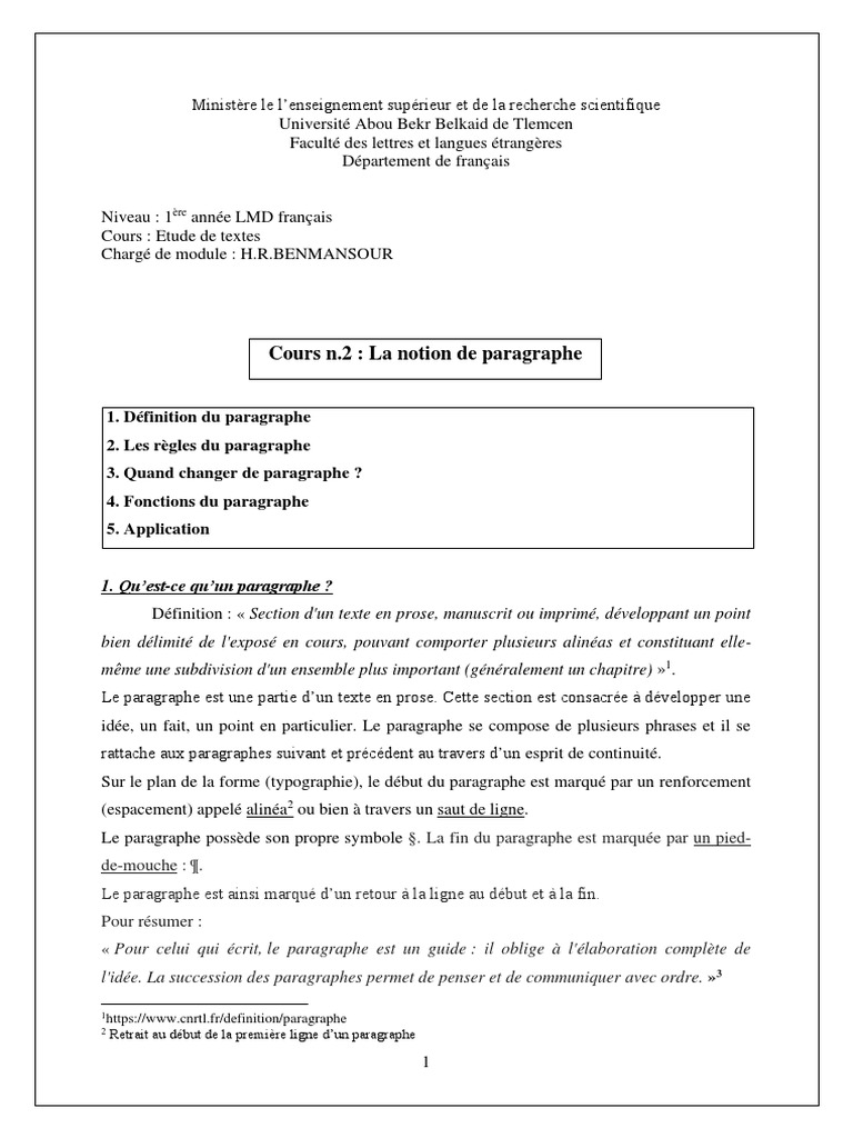 Comprendre le Paragraphe en Français | PDF | Langue française