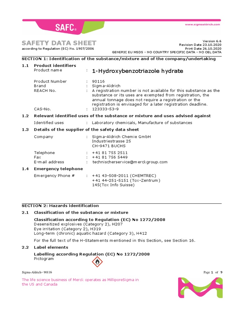 SDS - SigmaAldric - 123333-53 - 23102020 - EN - HOBT - 1 ...