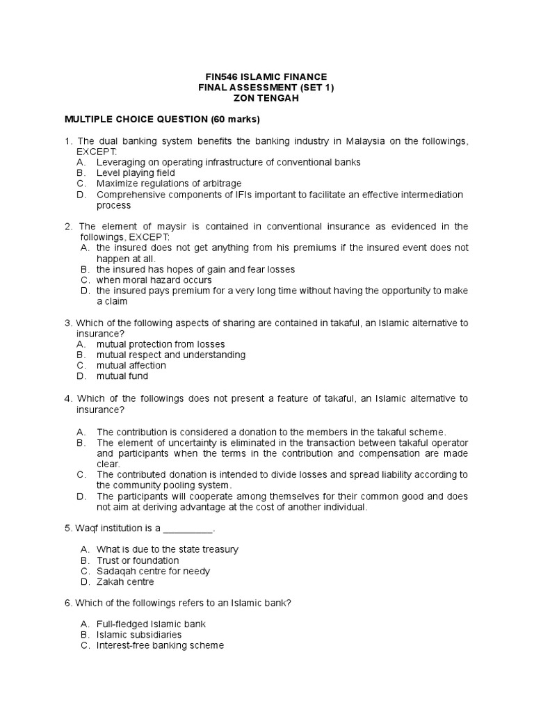 FIN546 Islamic Finance Final Assessment | PDF | Islamic Banking And ...