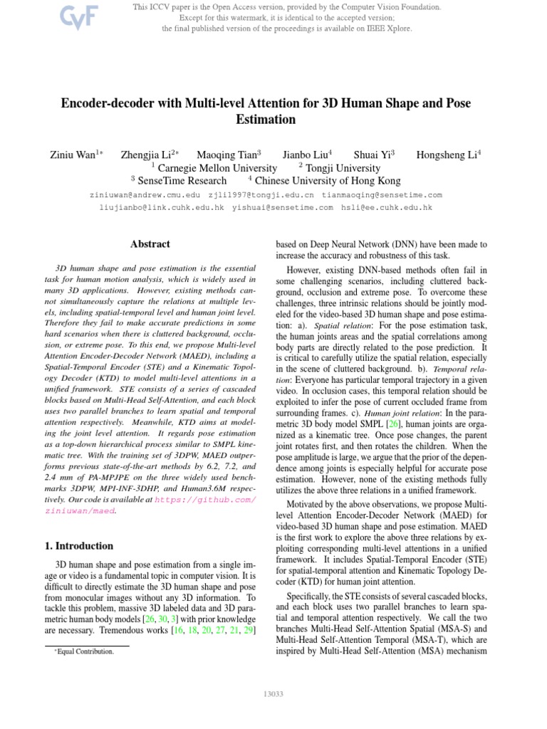 Wan Encoder-Decoder With Multi-Level Attention For 3D Human Shape and ...
