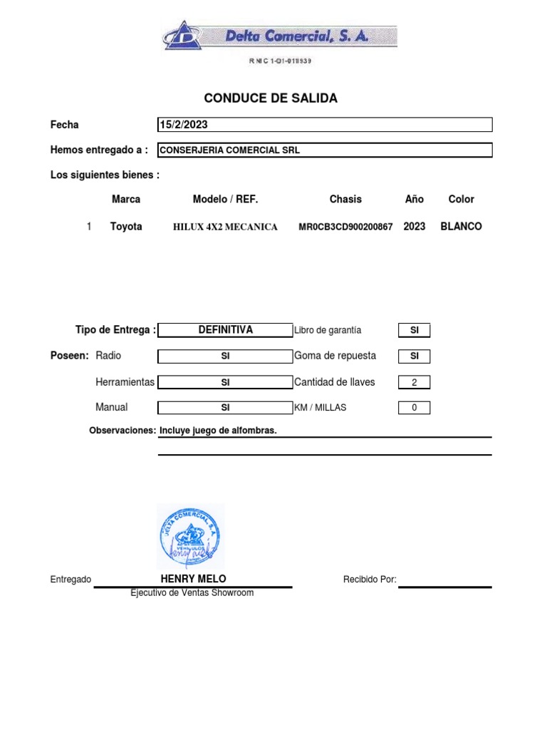 Formato de Conduce de Entrega | PDF