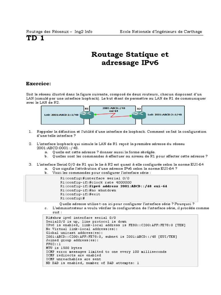 TD1 Ing2 RoutRes 2022-2023 | PDF | I Pv6 | Adresse IP