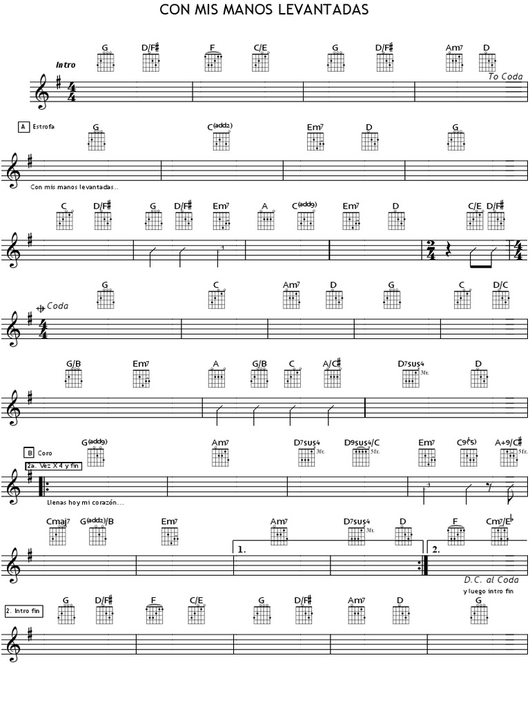Acordes y partitura: Con mis manos levantadas | PDF