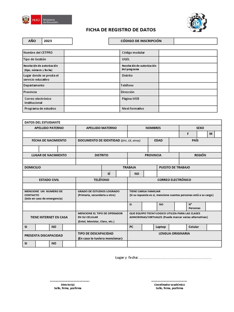 Ficha de Registro de Estudiantes 2023 | PDF | Informática