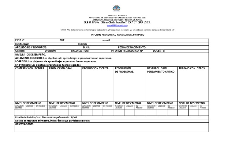 Informe Pedagógico Primaria 2022 | PDF | Modificación de comportamiento ...
