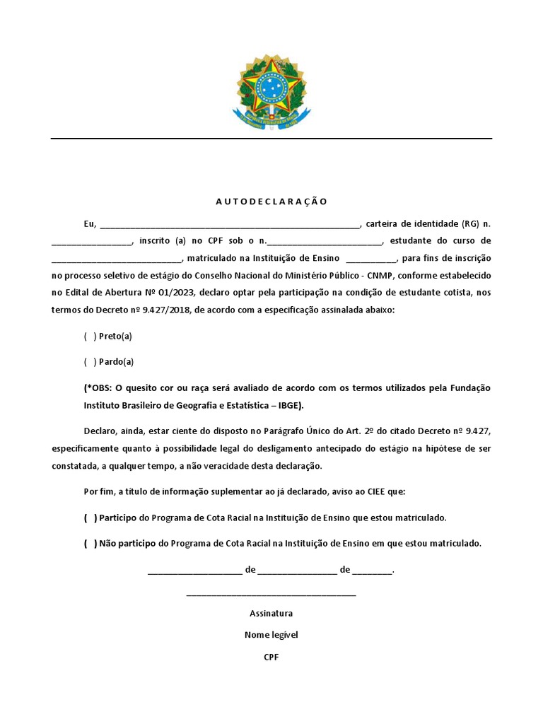 Formulário de Autodeclaração Racial | PDF