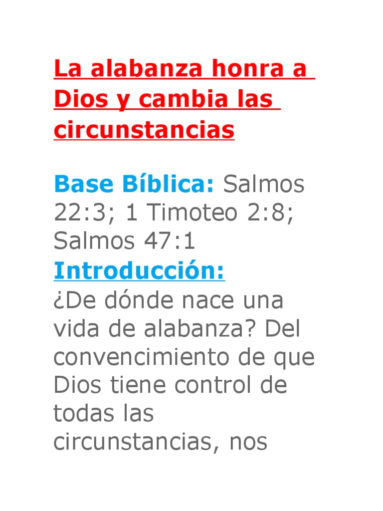 La Alabanza Honra A Dios y Cambia Las Circunstancias | PDF | Salmos ...