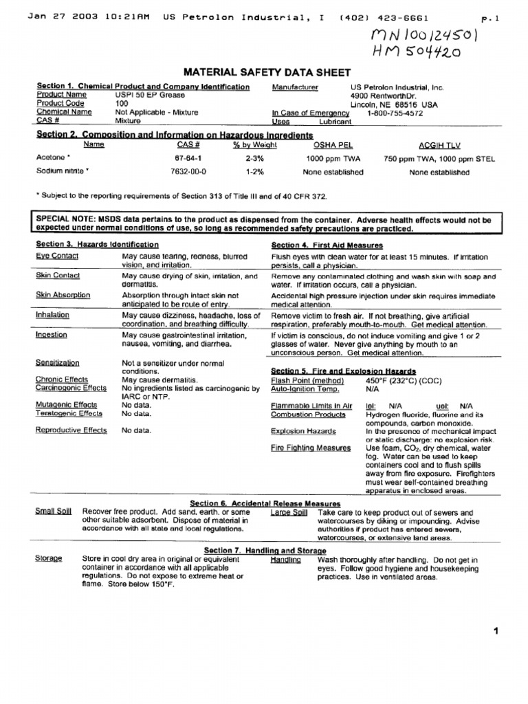 MSDS USPI 50 EP Grease | PDF