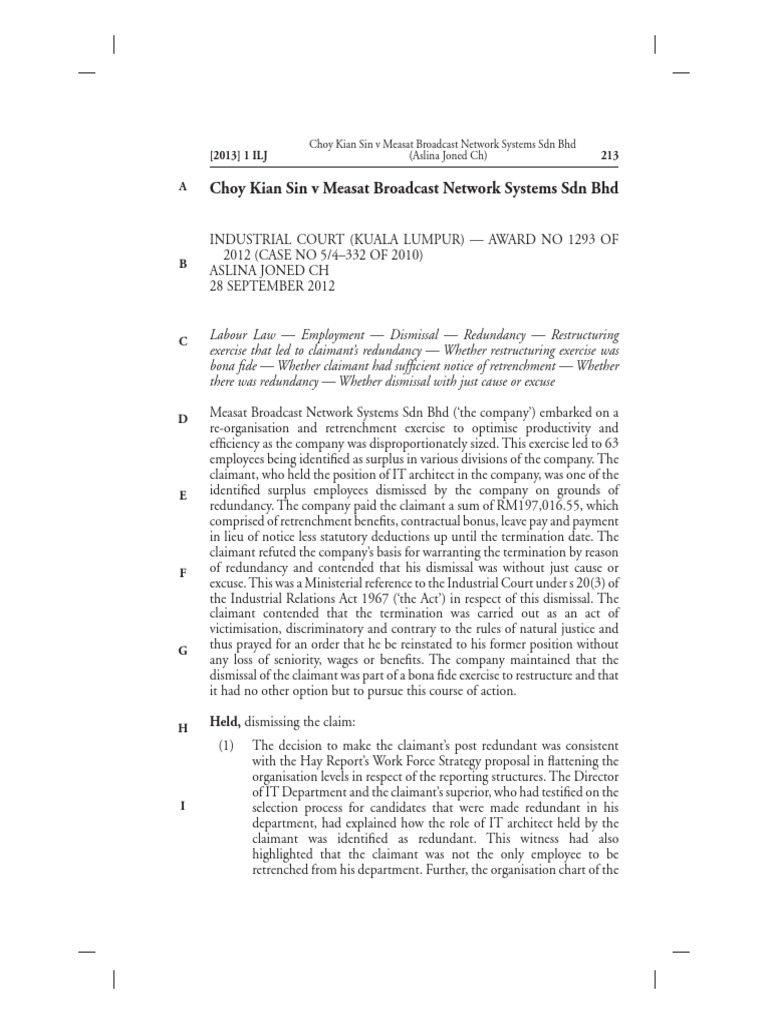 Choy Kian Sin V Measat Broadcast Network Systems SDN BHD PDF