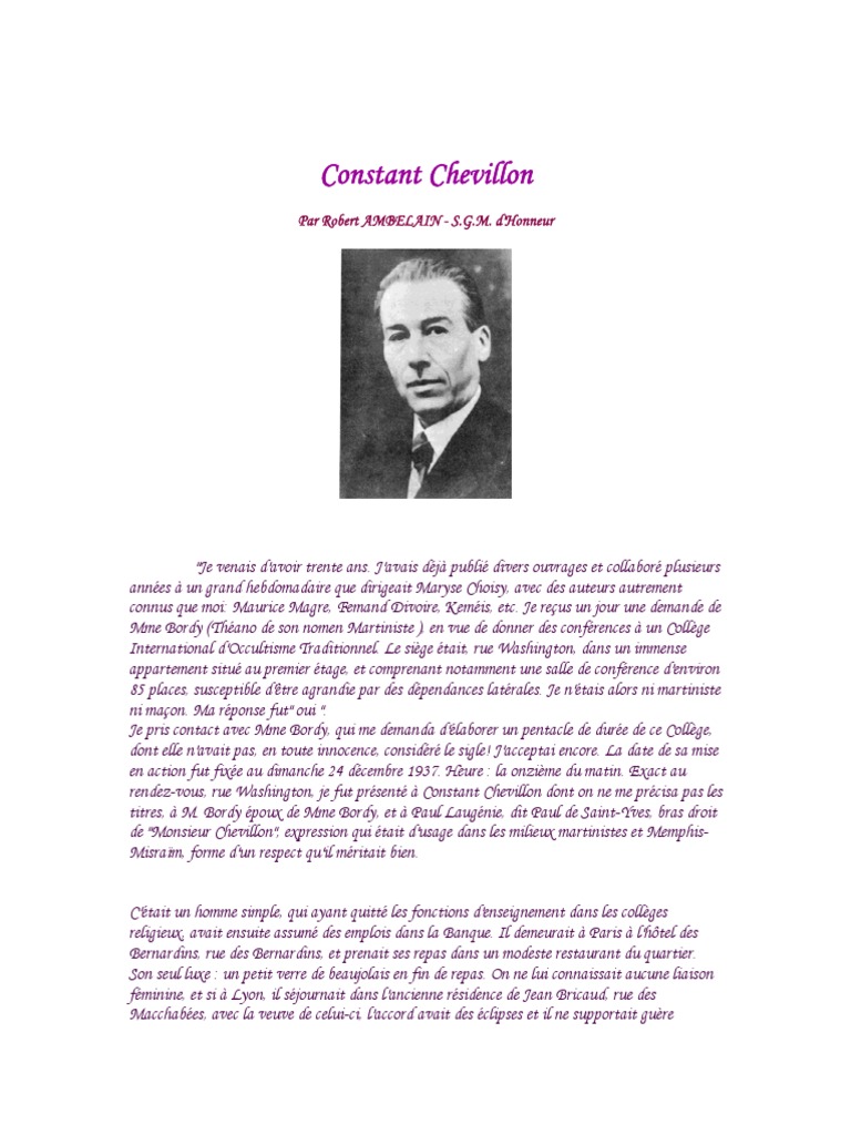 Constant Chevillon : Un Grand Maître | PDF | Franc-maçonnerie ...