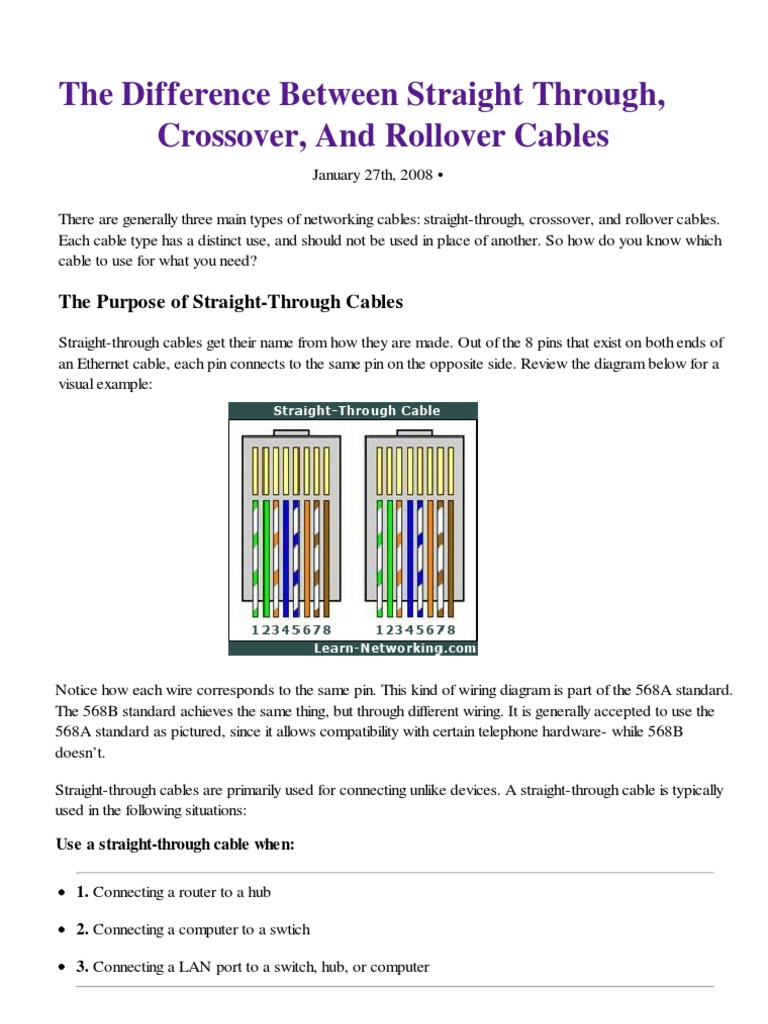 The Difference Between Straight Through, Crossover, and Rollover Cables PDF