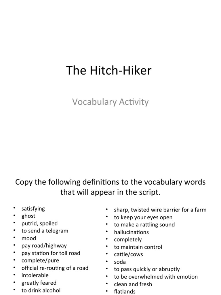 The HitchHiker Vocab Activity PDF Linguistics