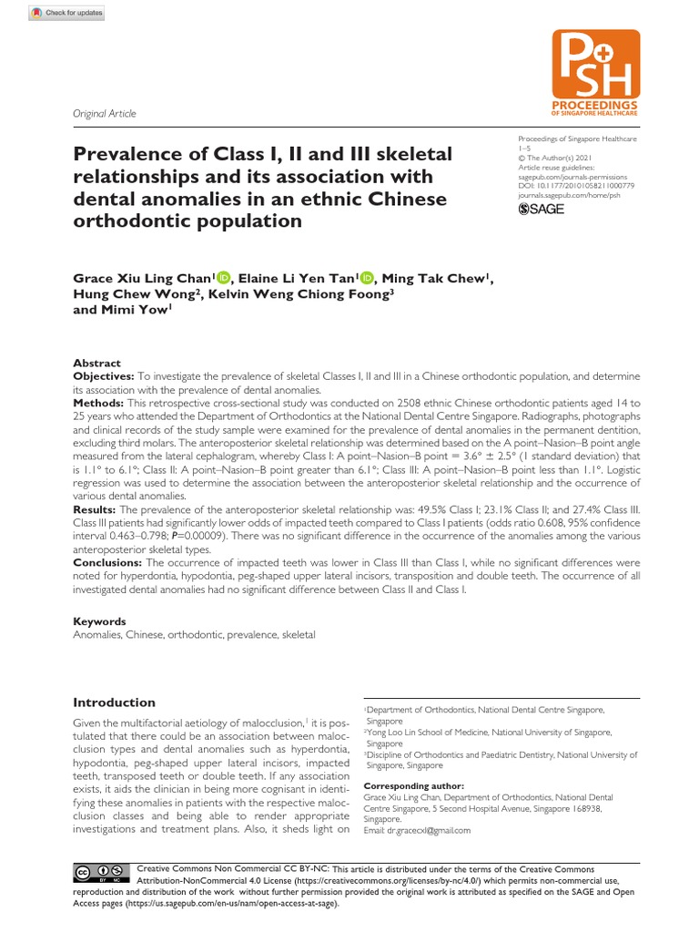 Prevalence of Class I, II and III Skeletal Relationships and Its