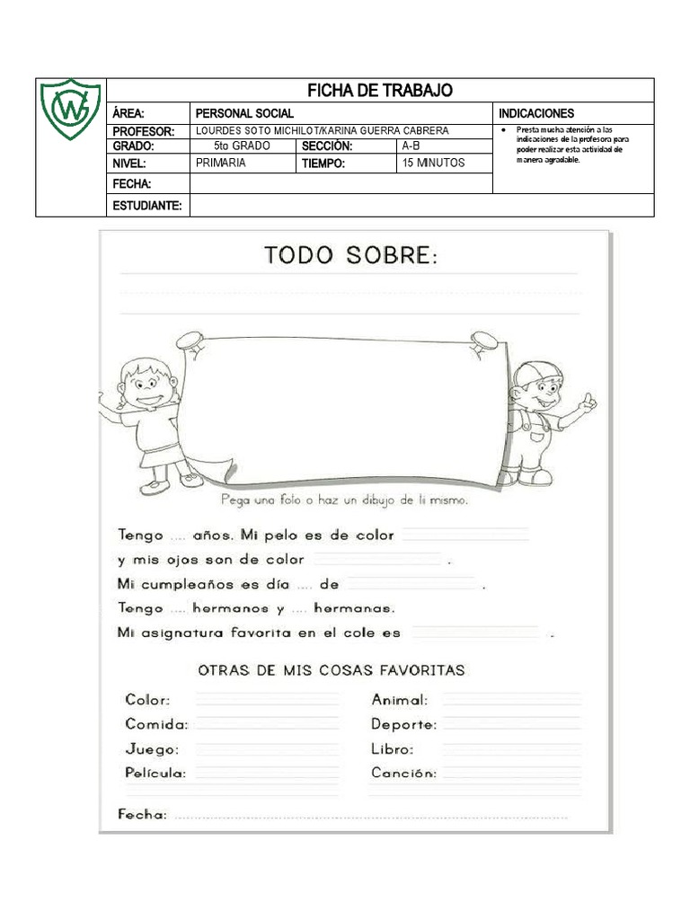 Ficha de Trabajo: Personal Social 5to grado | PDF