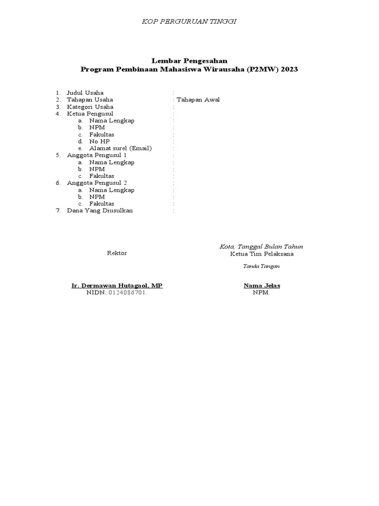 Lembar Pengesahan Proposal P2MW 2023 | PDF | Karier & Perkembangan