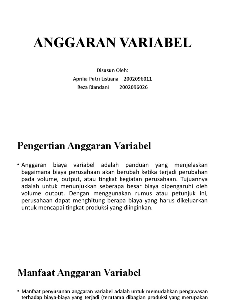 Anggaran Variabel | PDF | Pengelolaan Keuangan & Uang