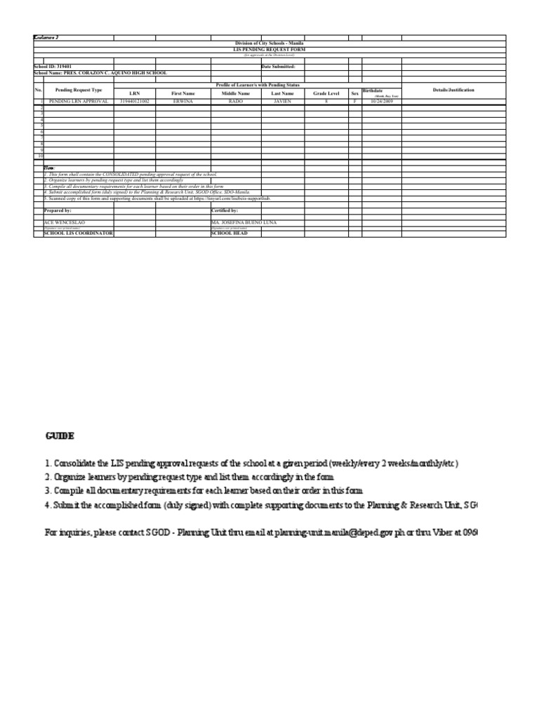 LIS Pending Request Form Submission | PDF