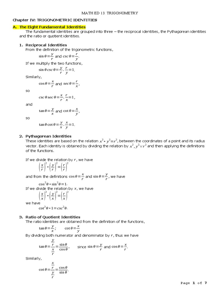 Trig Identities & Proofs | PDF | Trigonometric Functions | Trigonometry