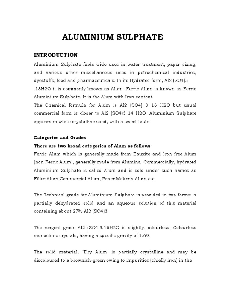 Aluminium Sulphate PDF PDF Aluminium Aluminium Oxide