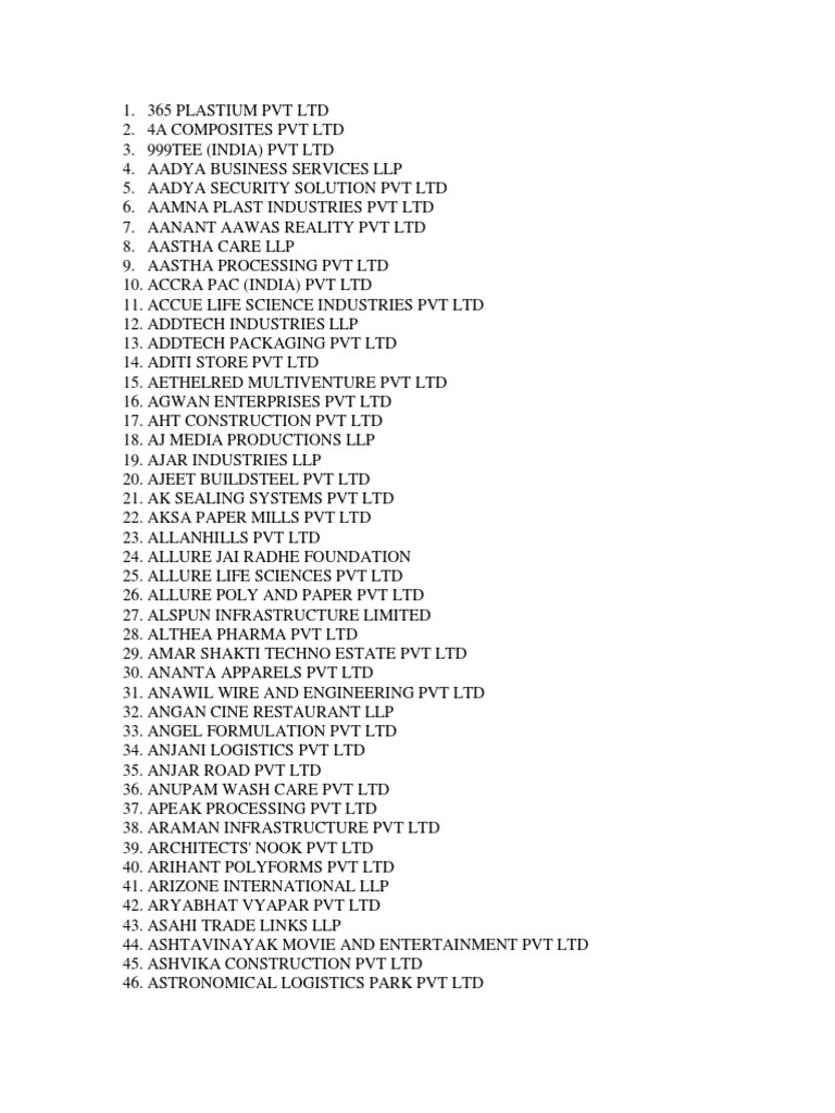 Vapi GIDC Company List PDF Limited Liability Partnership