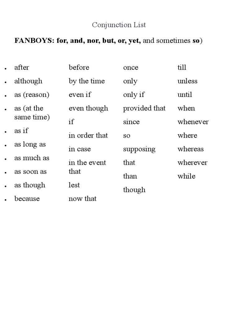 Conjunction List PDF