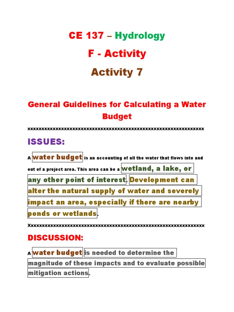 General Guidelines for Calculating a Water Budget A Concise Overview