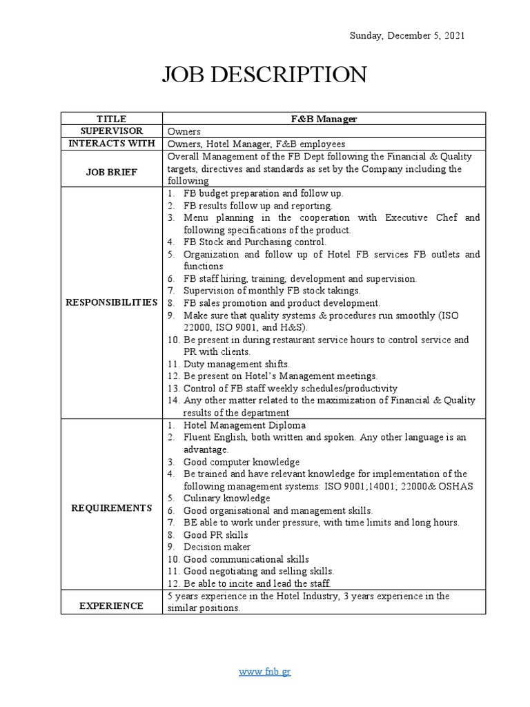 job-description-fnb-director-pdf-business-economies
