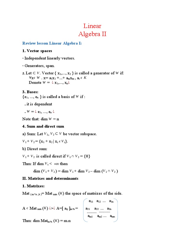 Linear Algebra II | PDF | Eigenvalues And Eigenvectors | Vector Space