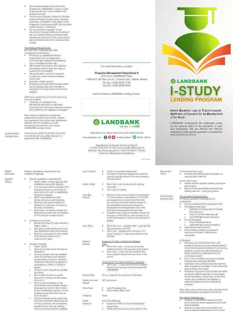 FA - I-STUDY Lending Program - 01262021 PDF | PDF | Loans | Credit