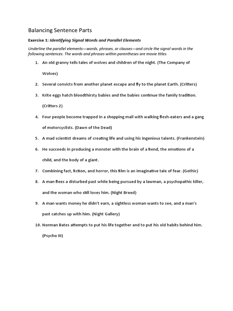 Balancing Sentence Parts | PDF