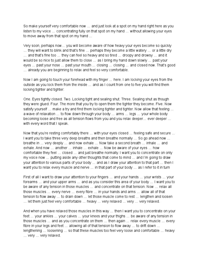 Hypnotic Induction Deepener Pdf Hypnosis Relaxation Psychology