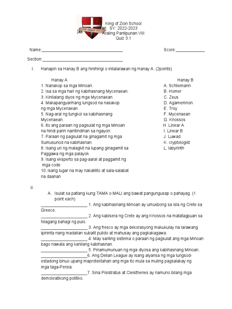 Pagsusulit 3.1 (Grade 8 - Ap) | PDF