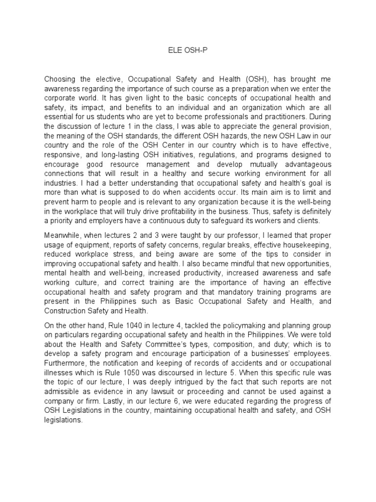 Ele Osh P March 4 Activity | PDF | Occupational Safety And Health | Safety