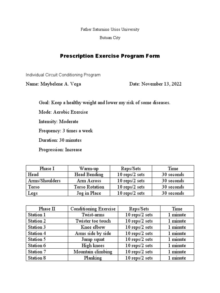 Prescription Exercise Form Pdf