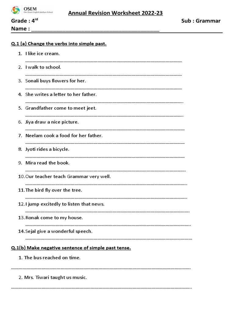 Grade 4 Grammar Revision Worksheet | PDF | Languages | Foreign Language ...