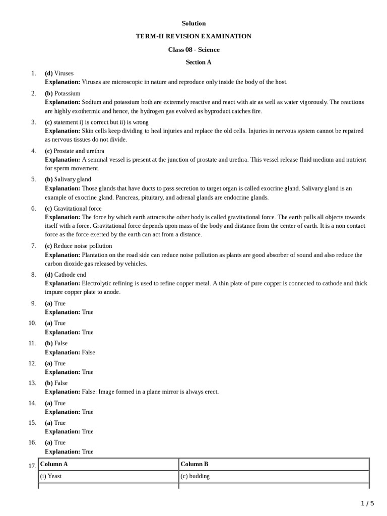 8th Science Revision Answer Key | PDF | Fertilisation | Atmosphere Of Earth