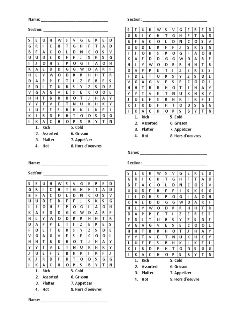 CROSSWORD PDF Hors D'oeuvre Foodservice