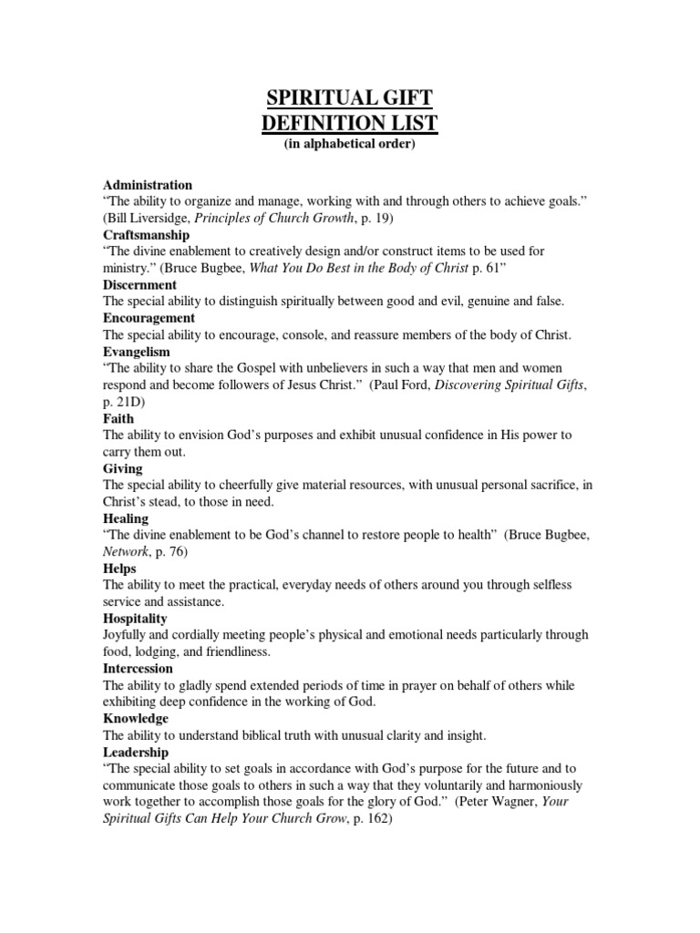 Spiritual Gifts Definition List PDF PDF Spiritual Gift Religious
