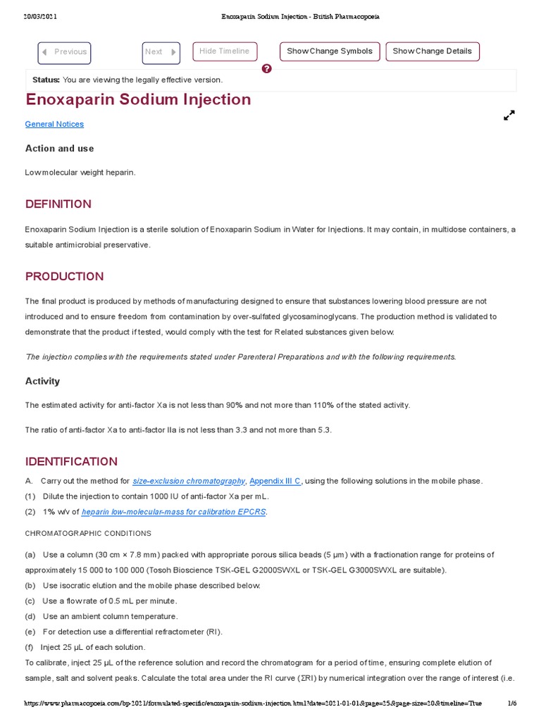 Enoxaparin Sodium Injection - British Pharmacopoeia PDF | PDF ...