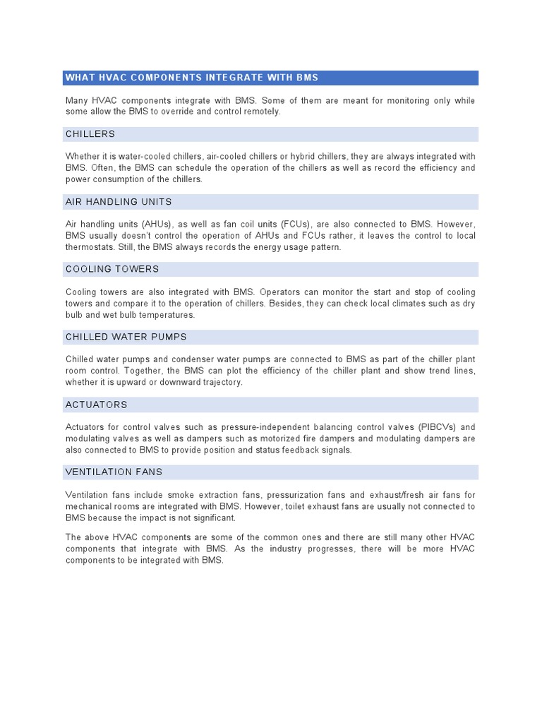 What HVAC Components Integrate With BMS | PDF | Finance & Money ...