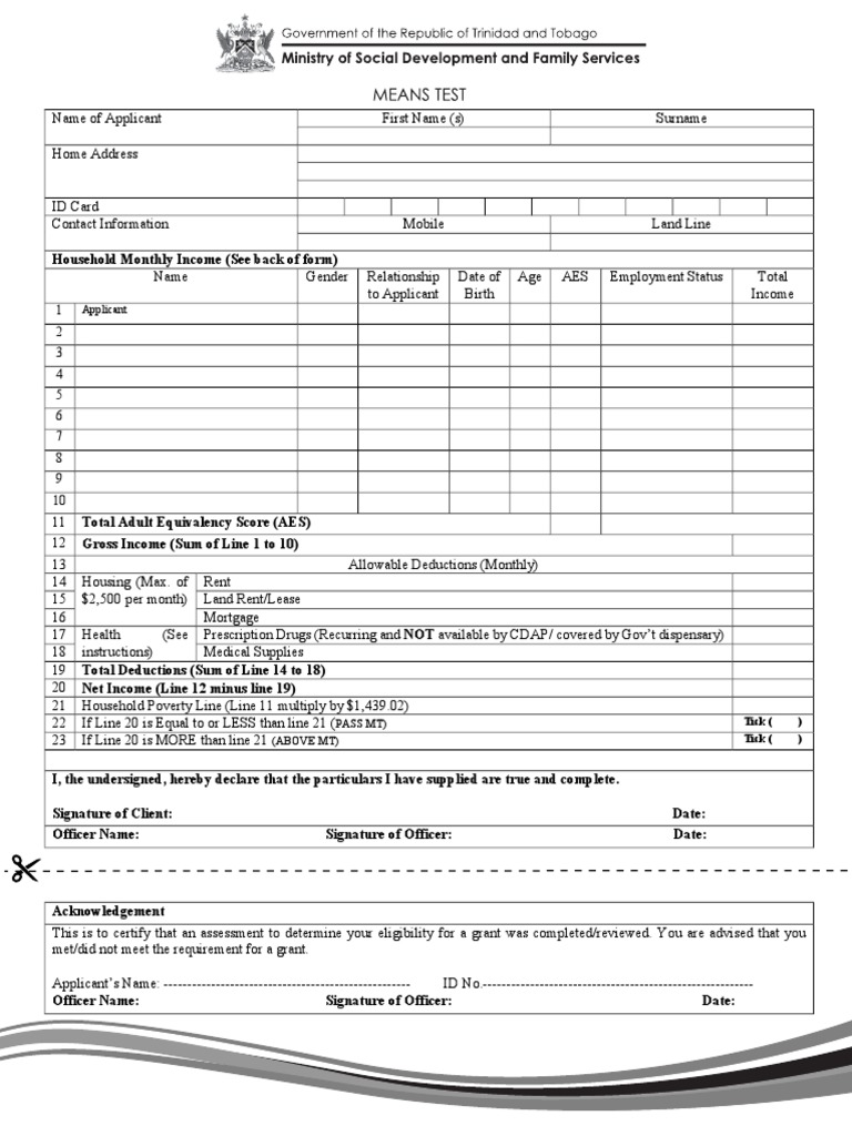 Standard Means Test Form | Download Free PDF | Income | Tax Deduction