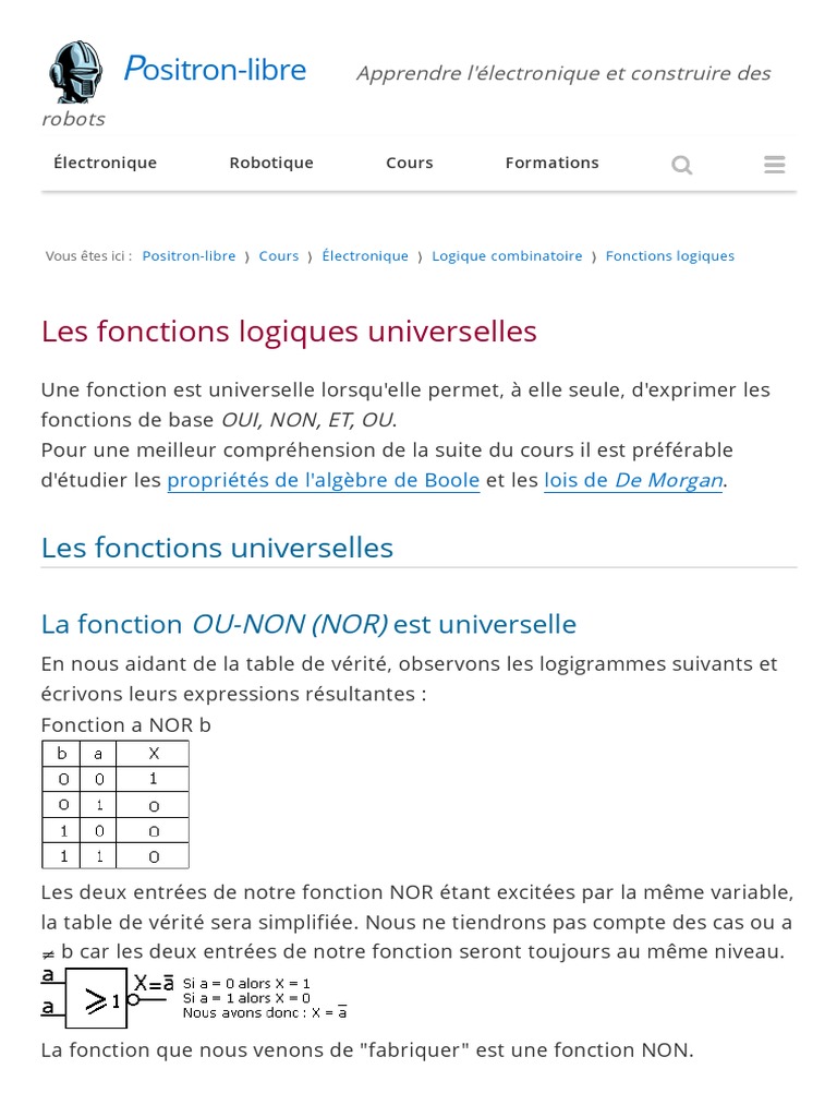 Les Fonctions Logiques Universelles NOR Et NAND | PDF | Algèbre de ...