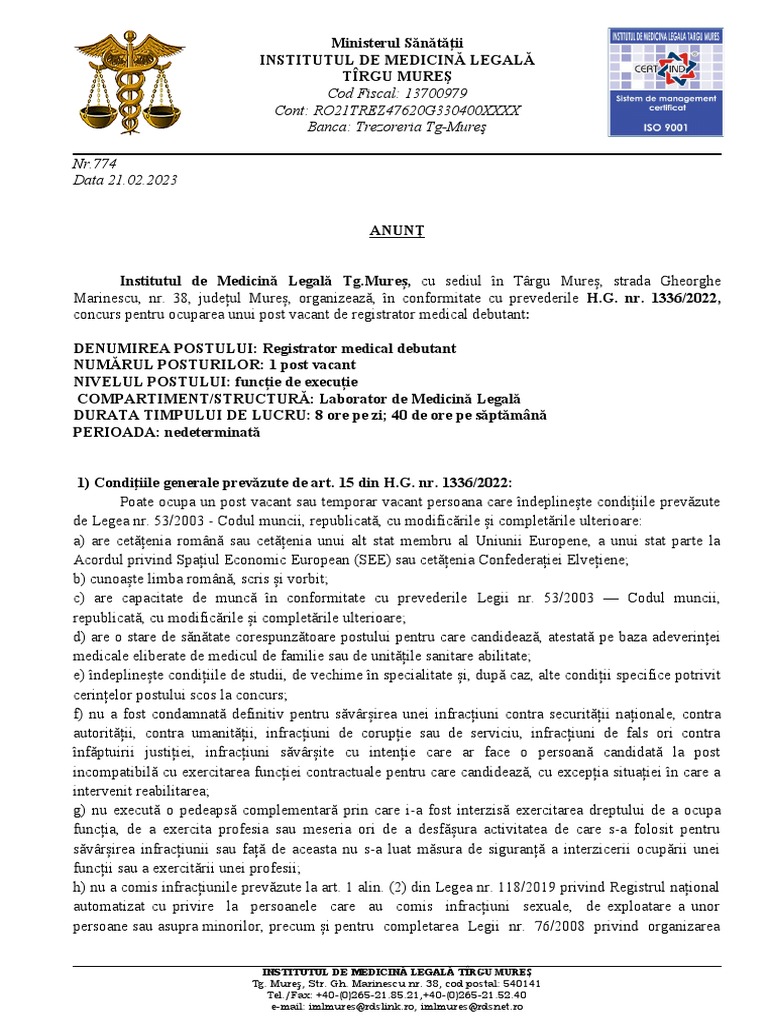 Subiecte Registrator Medical ANUNT-CONCURS-REGISTRATOR-MEDICAL-DEBUTANT (2) | PDF