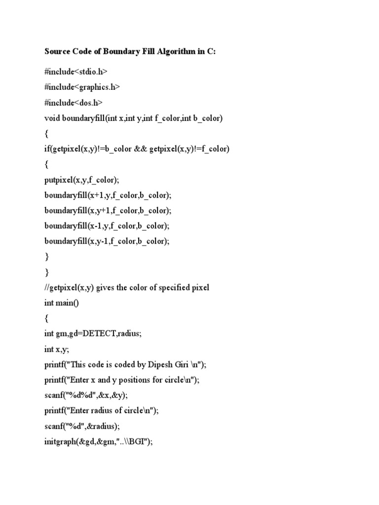 Boundary Fill Algorithm in C | PDF